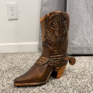 Decorative Western Cowboy Boot Figurine - Copper Tone 8” tall